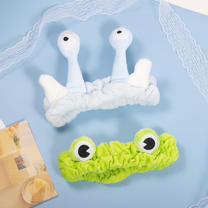 Frog Eye Face Wash Headband Women Snail Spa Hair Band Soft Coral Fleece - Image 6