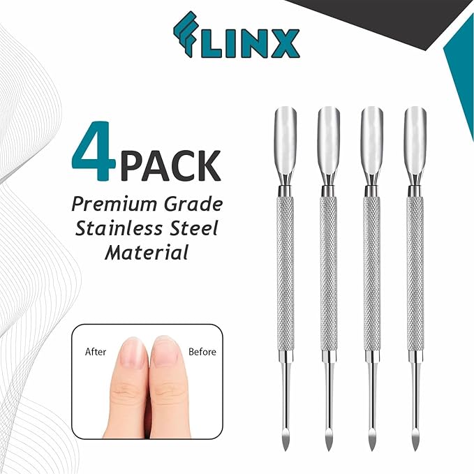 FLINX Metal Cuticle Pusher Tool 4 Pc Nail Manicure Tools Nail tools - Image 2