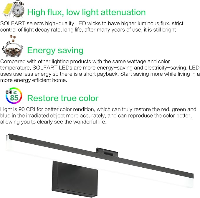 SOLFART 24 inch LED Modern Black Bathroom Vanity Lights Over Mirror Vanity - Image 8