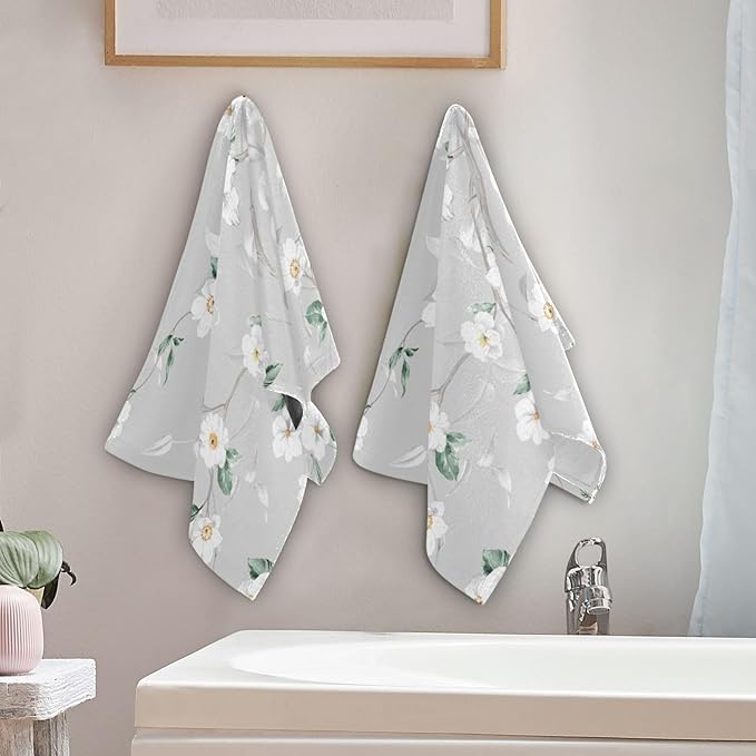 White Grey Blossom Flower Hand Towels - Image 3