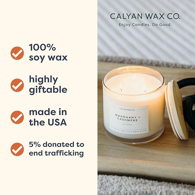 Calyan Wax Co. Mahogany & Cashmere 3 Wick Scented Candle - Image 3