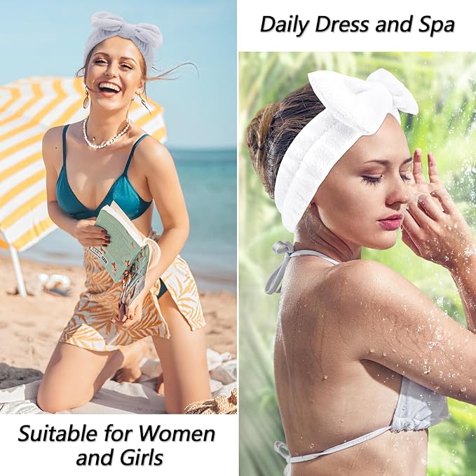VELSCRUN Spa Headband, Makeup Face Wash Skincare Headbands, Bow Hair Band Party - Image 6