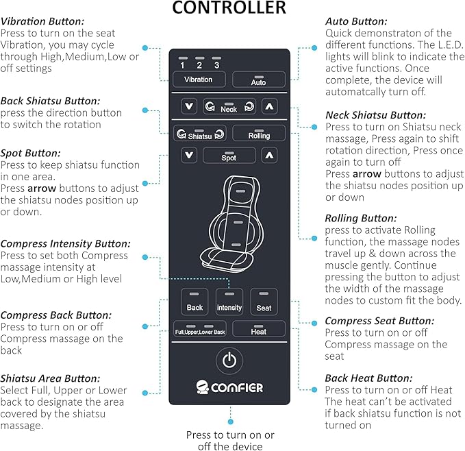 COMFIER Massager Chair with Heat, Shiatsu Neck Back Massager Portable with - Image 9