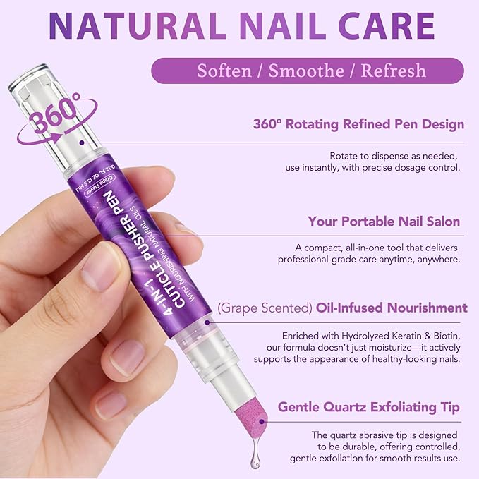 4-in-1 Cuticle Oil Pen for Nails, Nail Cuticle Polishing & Remover Tool - Image 2