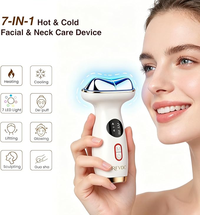 Cold Heat Gua Sha Facial Neck Lymphatic Massager, 7-in-1 LED Red Light Face - Image 2