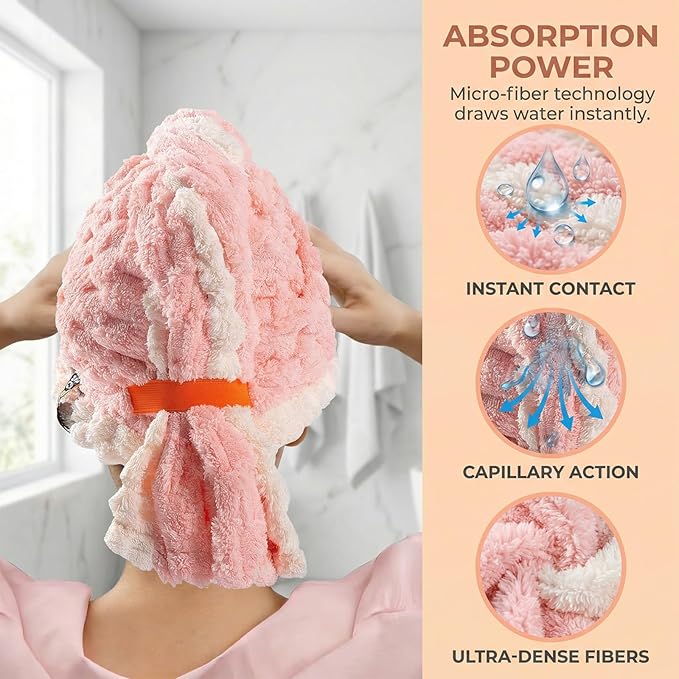 Hair Towel Wrap for Women, High Absorbency Hair Drying Towel Wrap, Lightweight - Image 8