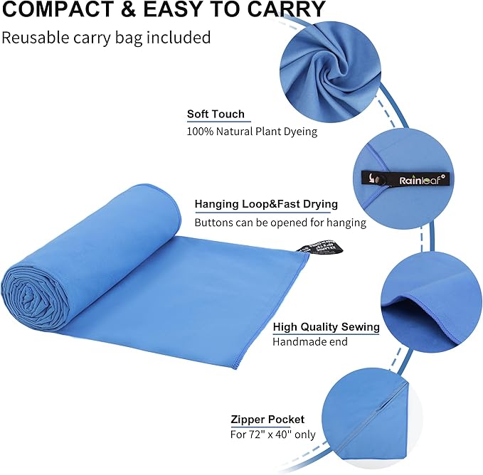 Rainleaf Microfiber Towel Perfect Travel & Gym & Camping Towel. Quick Dry - Image 2