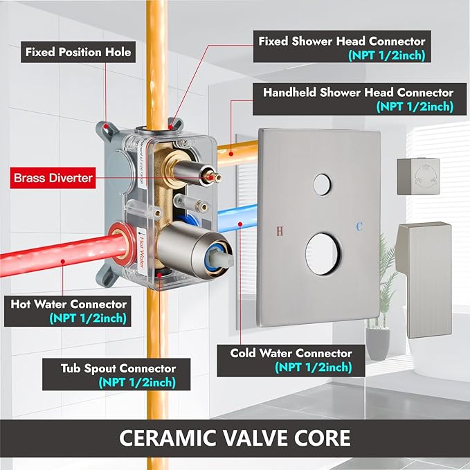 Midanya Shower System with Tub Spout, Bathtub Shower Faucet Set with Square - Image 6