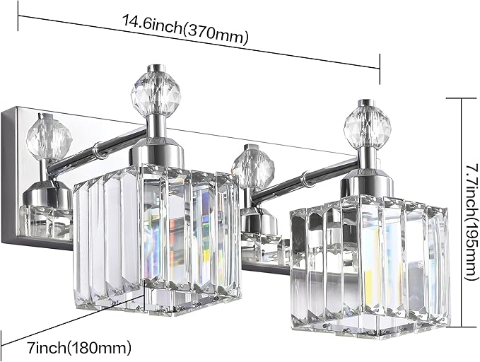 PRESDE Crystal 2 Light Bathroom Vanity Lights Chrom Bathroom Lights Fixtures - Image 4