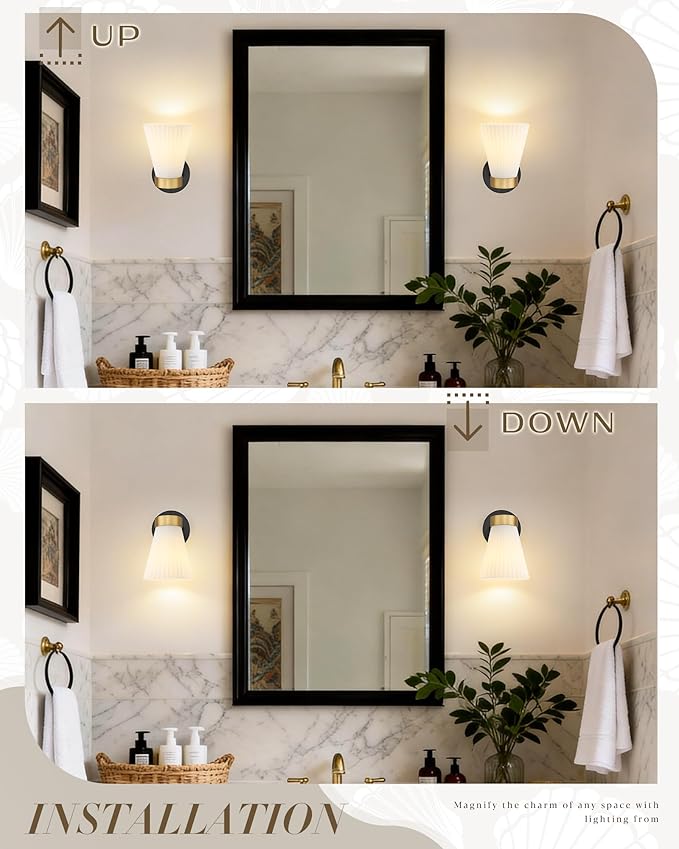 1-Light Bathroom Wall Sconce, HWH Black and Gold Wall Sconce - Image 3