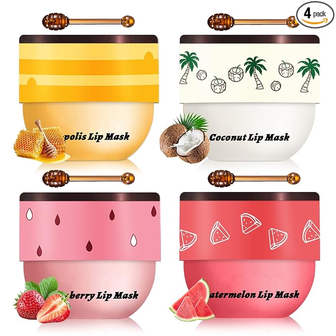 4PCS Honey Lip Balm Hydrating Honey Lip Mask Overnight Propolis Bee Lip Balm by LZXLUKGIR