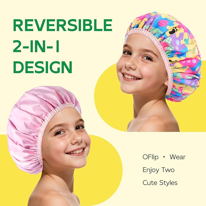 Years calm Kids Shower Cap, Waterproof Reusable Cartoon Bath Cap - Image 4