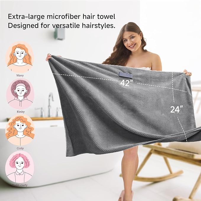 Microfiber Hair Towel Wrap for Women, Quick-Dry Turban, Ultra Absorbent & - Image 2