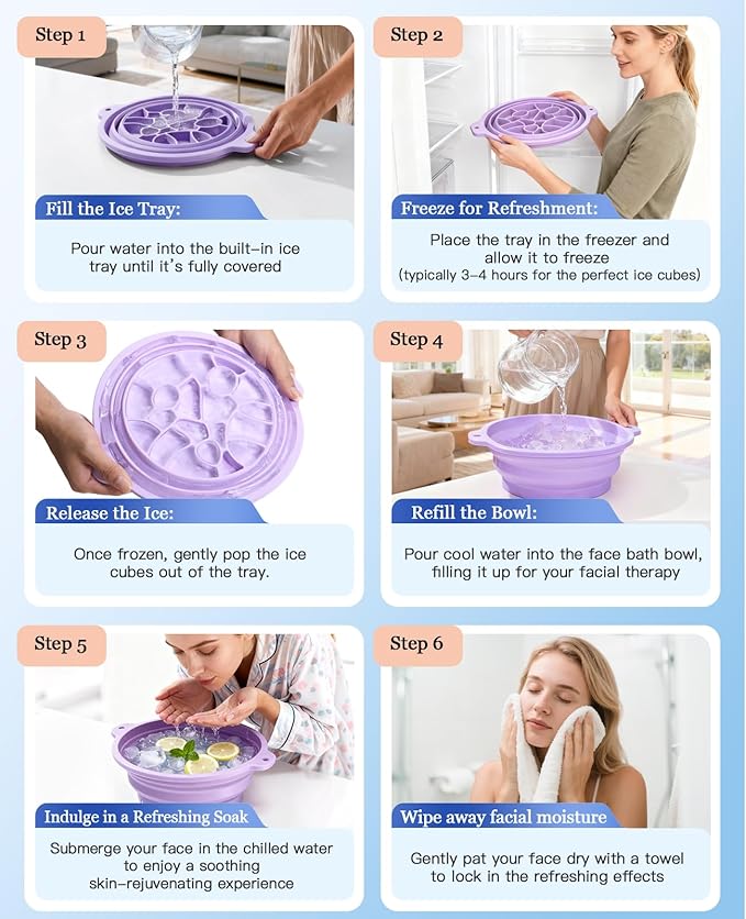 Face Bowl for Ice with Built-in Ice Tray, Collapsible Silicone Facial Ice Bath - Image 6