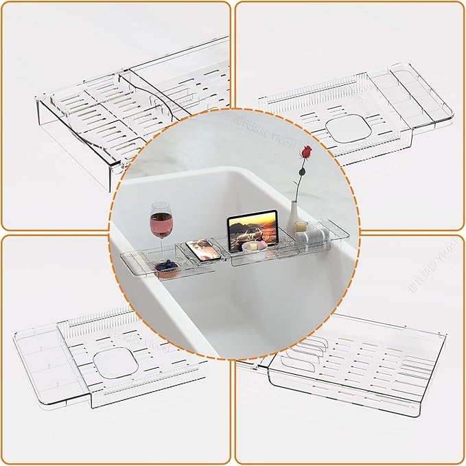 Expandable Bathtub Trays for Tub, Acrylic Bath Shelf Over Tub, - Image 8