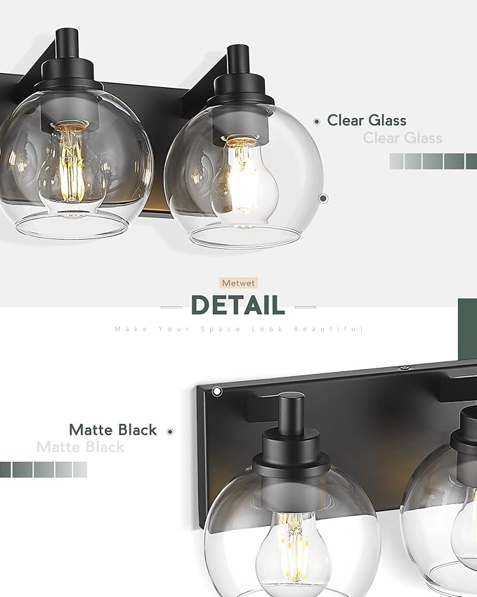 Bathroom Light Fixtures, 6 Light Matte Black Vanity Light, 38 Inch Modern Wall - Image 3
