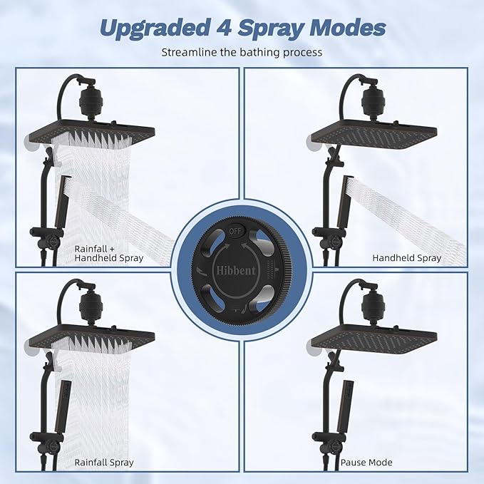 Hibbent 5-spray Filtered Rainfall Shower Head Combo, High Pressure 13'' - Image 3