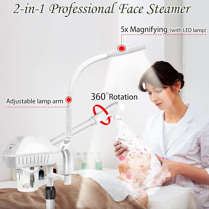 Professional Facial Steamer for Deep Hydration, 2in1 Ozone Face Steamer - Image 4