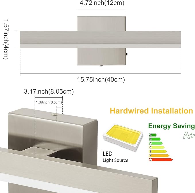Nickel Bathroom Vanity Light 15.75 inch, 14W Dimmable 5CCT LED Bathroom Light - Image 5