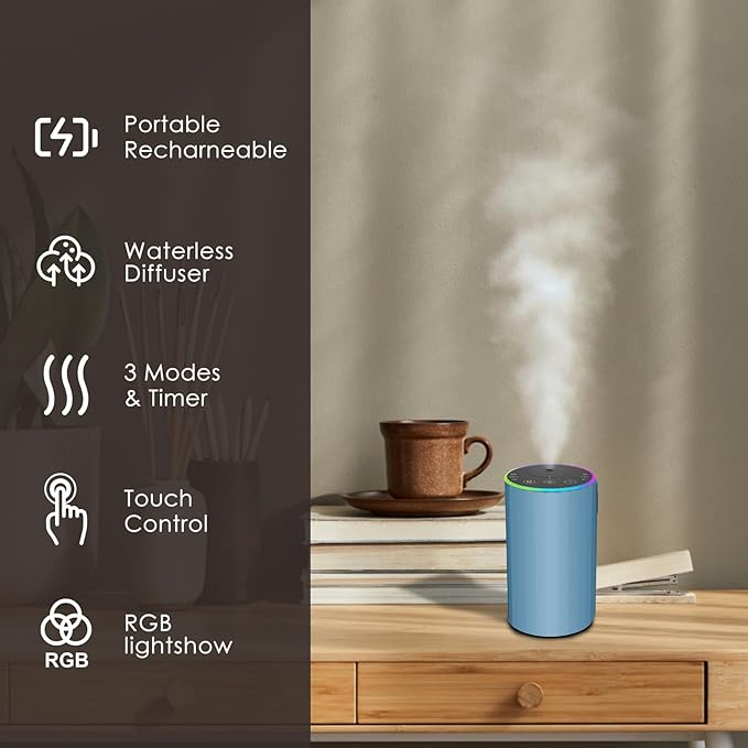 Waterless Essential Oil Diffuser, 7 Colors LED Light, Battery Powered Mini - Image 5