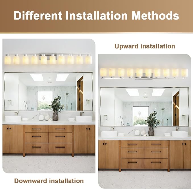 10-Light Bathroom Light Fixtures, Modern Vanity Lights, Brushed Nickel Metal - Image 6