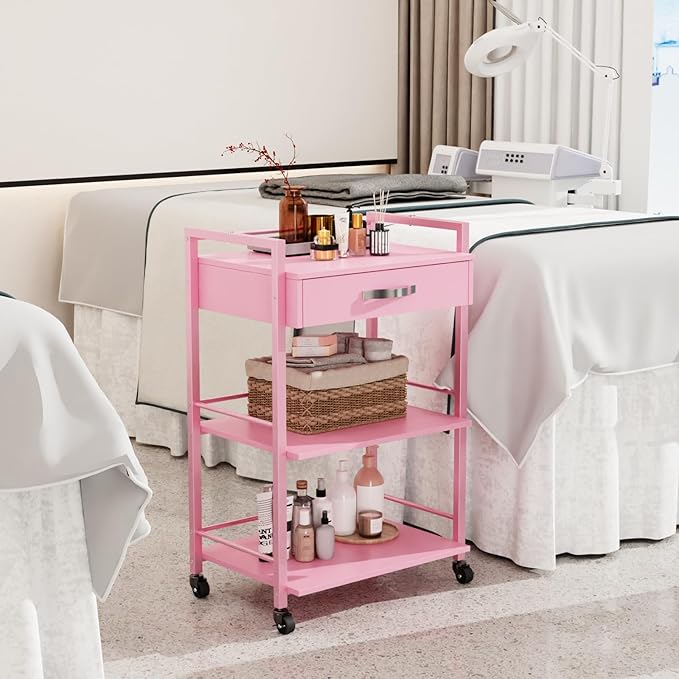 Salon Trolley Cart for Beauty SPA, Wooden Rolling Storage Station, Mobile - Image 2