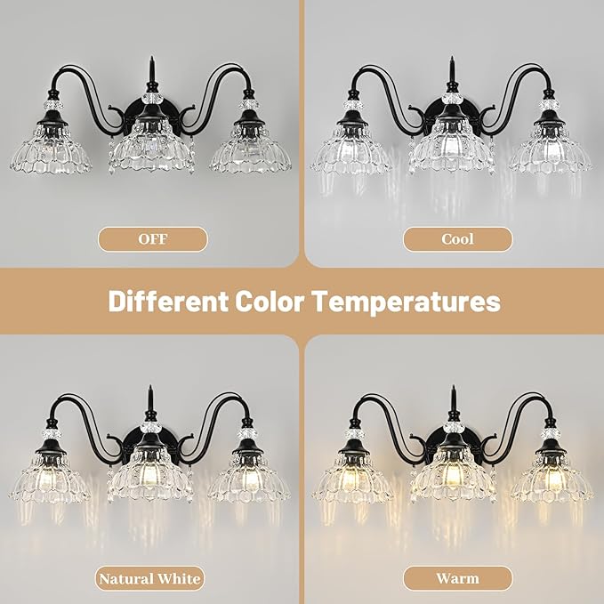 Black Bathroom Vanity Light, 3-Light Matte Black Finish Farmhouse Wall Sconce - Image 8