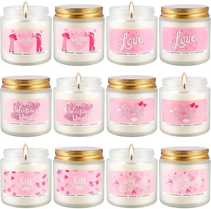 Valentine's Day Pink Scented Candles-12Pcs 3.5oz Each-Natural Plant Essential - Image 5