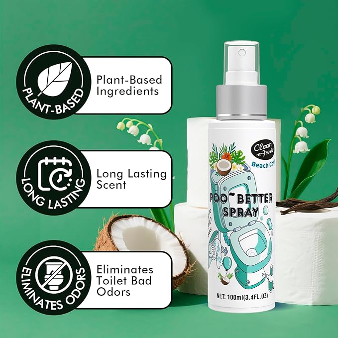Clean-n-Fresh Toilet Spray 6.8 Fl.Oz, Poop Spray Beach Coco, Bathroom Air - Image 2