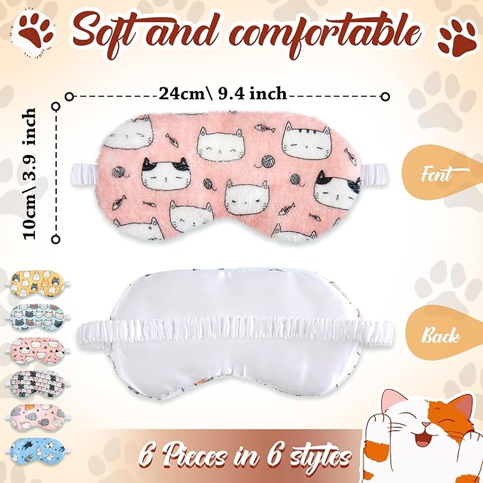 Cuffbow 6 Pack Plush Sleep Mask Set, Cute Plush Eye Masks - Image 2
