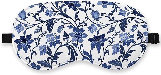 Blue and White Porcelain Silk Eye Mask by QLMX