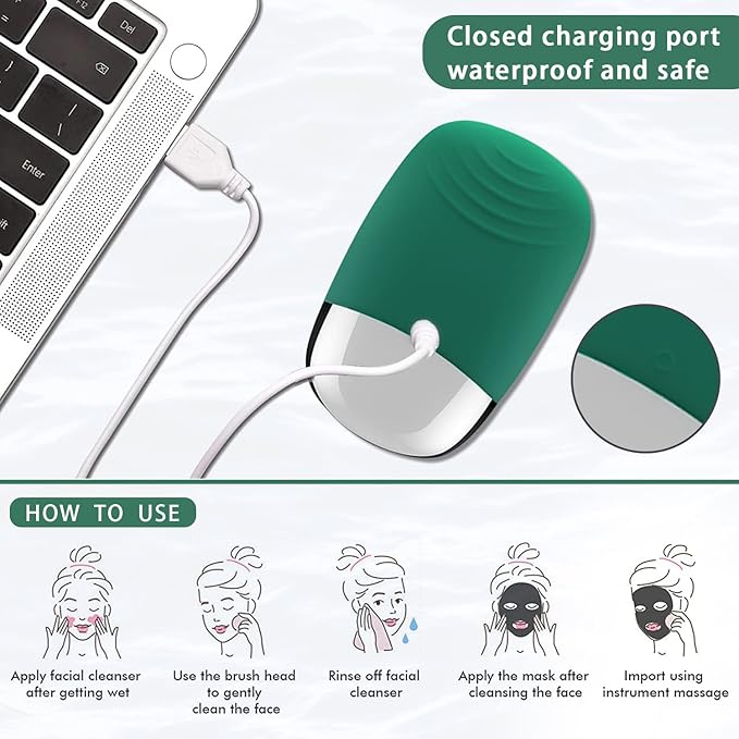 Facial Cleansing Brush, 3-in-1 Electric Silicone Face Scrubber, Vibrating - Image 7