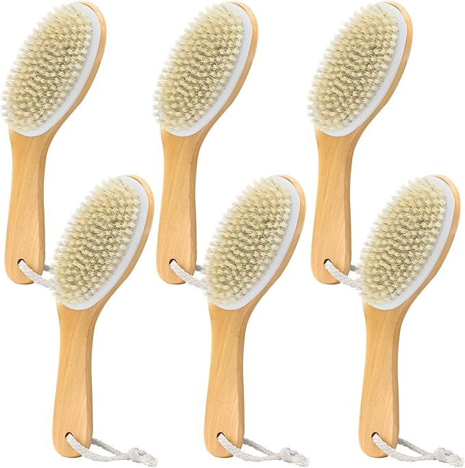 6 Pack Dry Brushing Body Brush, Soft Natural Bristle Exfoliating Dry Brush by GIWOSK