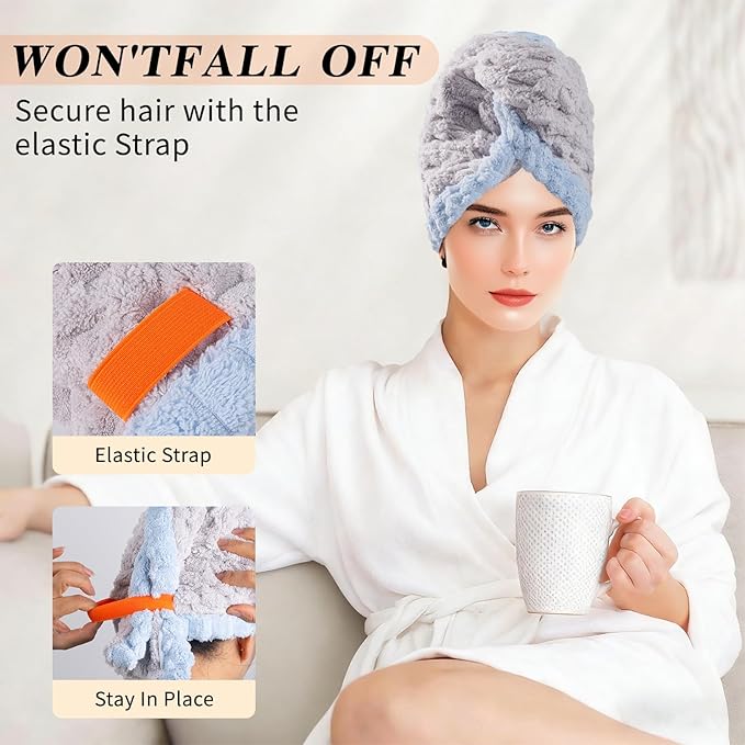 Hair Towel Wrap for Women, High Absorbency Hair Drying Towel Wrap, Lightweight - Image 5