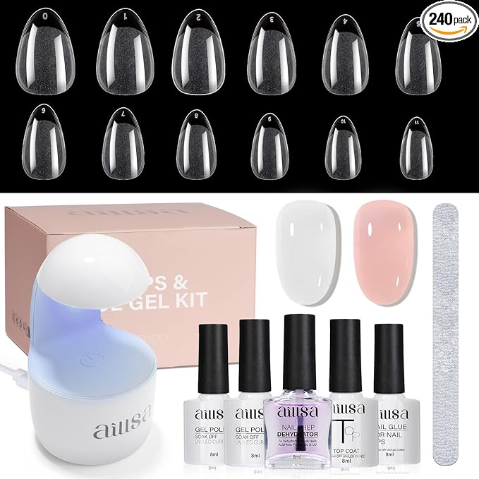 AILLSA Nail Extension Kit Short Almond Nail Tips 240pcs by AILLSAGELPOLISH