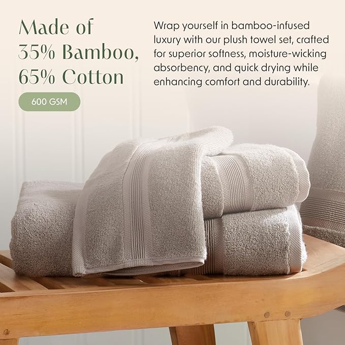 Springtree Home Luxury Bamboo Rayon Bath Towel Set 6 Piece Set | 35% Bamboo - Image 3