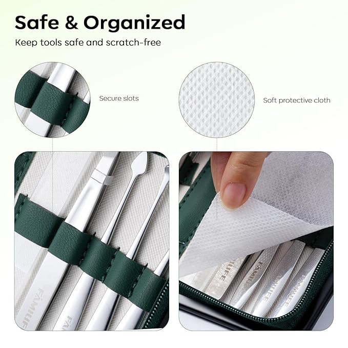 FAMILIFE Manicure Kit for Women, Stylish Green Travel Manicure Set for Home - Image 3
