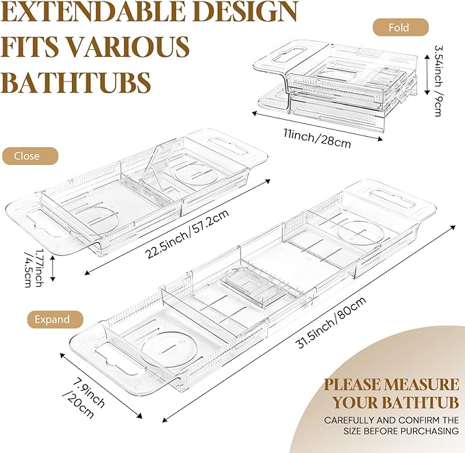 Expandable Clear Acrylic Bathtub Tray Caddy, Foldable Tub Bath Tray - Image 3