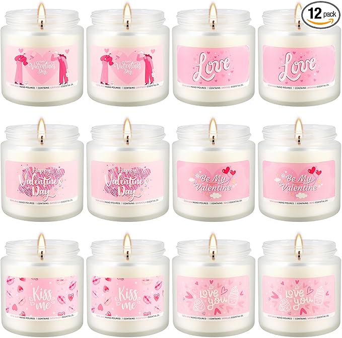 Valentine's Day Pink Scented Candles-12Pcs 3.5oz Each-Natural Plant Essential by YIH