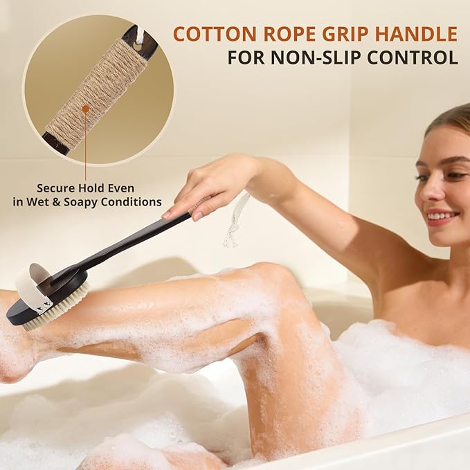 Dry & Wet Brushing Body Brush, Natural Boar Bristle Back Scrubber - Image 6