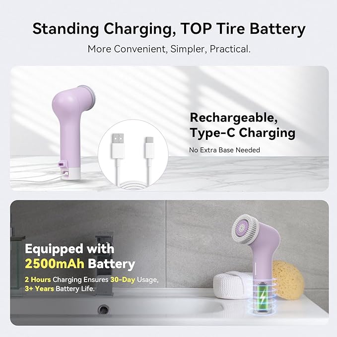 Electric Facial Cleansing Brush, Rechargeable Silicone Face Scrubber exfoliator - Image 6