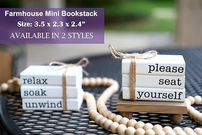 Farmhouse Mini Bathroom Sign Decor Funny Wooden Book Stack - Image 2