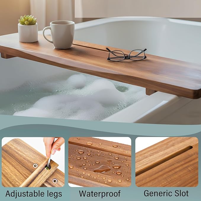 Acacia 1.2" T Wood Bathtub Tray Caddy - Image 7