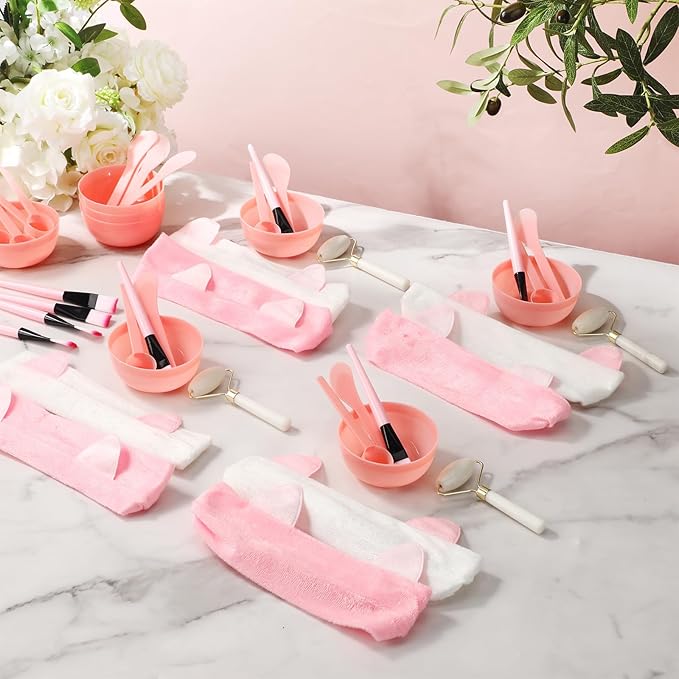 8 Sets Spa Party Supplies include 8 Jade Rollers Face Mask Brushes Face Mask - Image 4