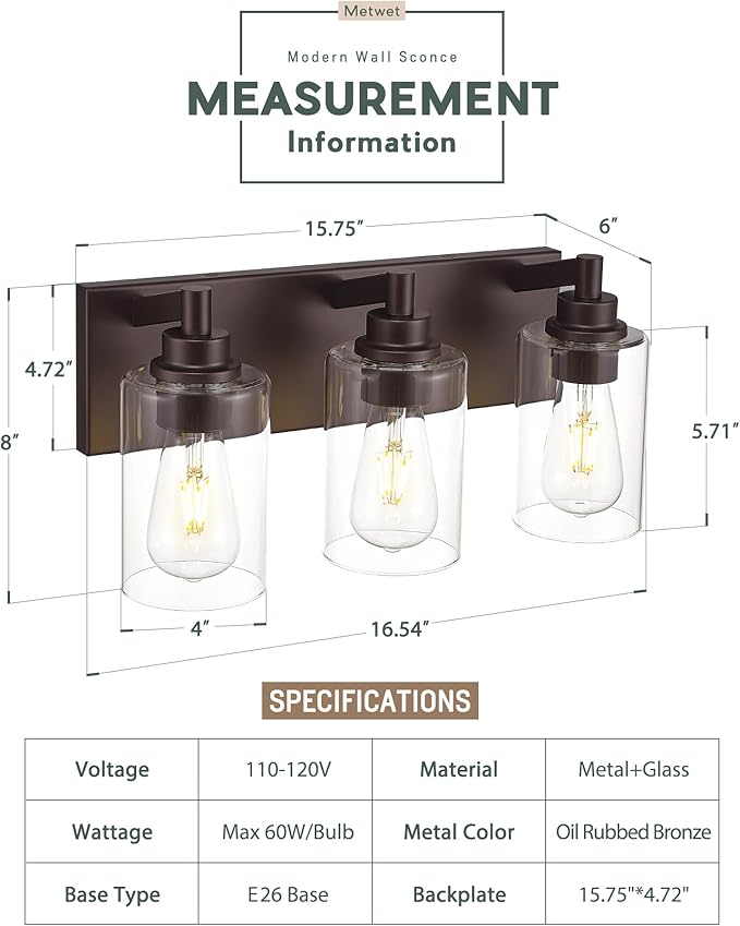 3-Light Bathroom Light Fixtures, Modern Vanity Light - Image 2