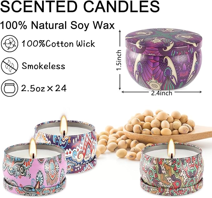 Scented Candles Gifts Set 24 Pack Soy Wax Travel Tin Advent Candles - Image 3