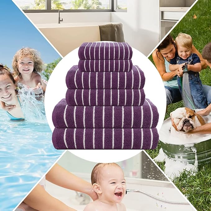 CASA COPENHAGEN Ecstatic 6 Pieces Towel Set- Dark Purple, 600 GSM 2 Bath Towel - Image 6