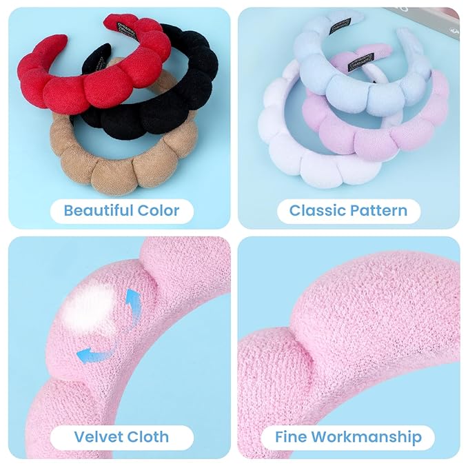 12 Pcs Spa Headbands for Women, Makeup Headbands for Women Girls, Puffy Sponge - Image 5