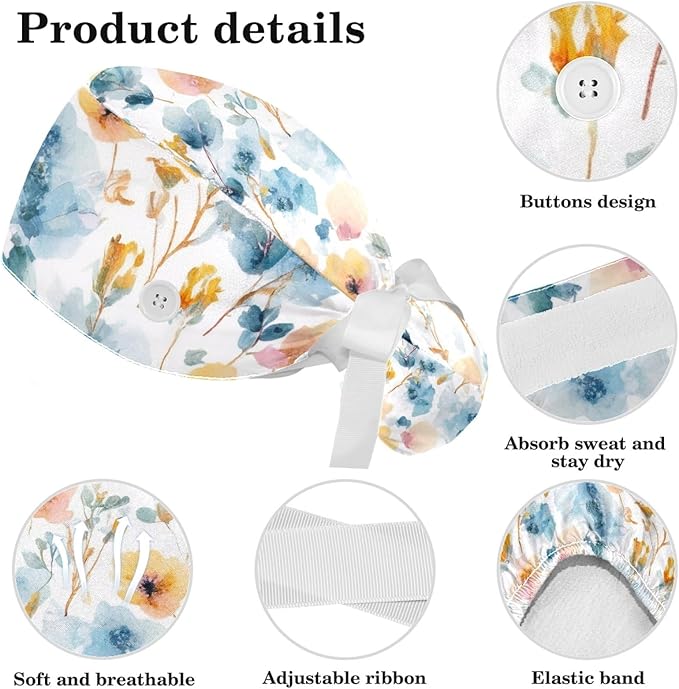Scrub Cap with Hair Scrunchy, Ponytail Holder Surgical Cap - Image 4