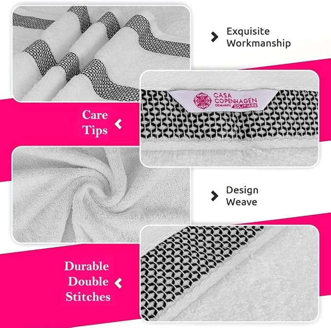 CASA COPENHAGEN Solitaire 6Pcs 100% Egyptian Cotton Large Designer Towels Gift - Image 2